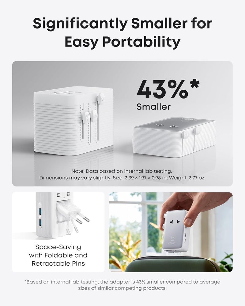 Anker Nano Travel Adapter, 5-Port Power Adapter with 1 AC, 2 USB-A, and 2 USB-C Ports, Smart Temperature Control, Compatible with Over 200 Countries, Not a Voltage Converter, Ideal for Travel (1-Pack) - Image 4